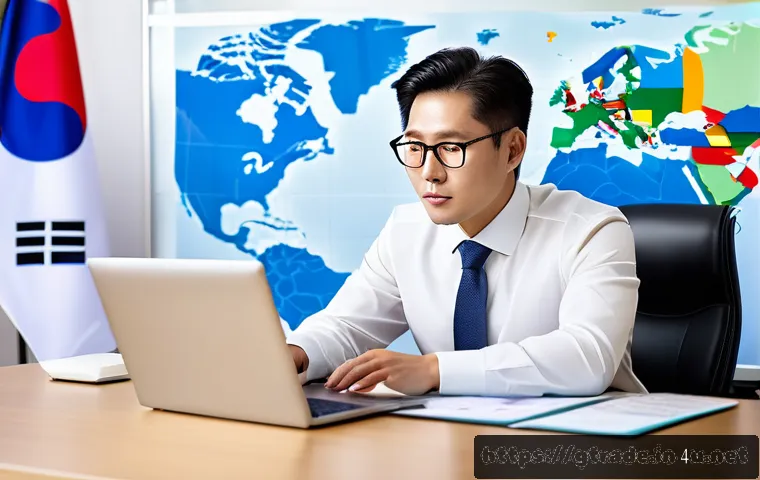 무역 전문가 연봉 협상 팁 - A professional business setting showing a confident trade expert in formal attire sitting at a sleek...